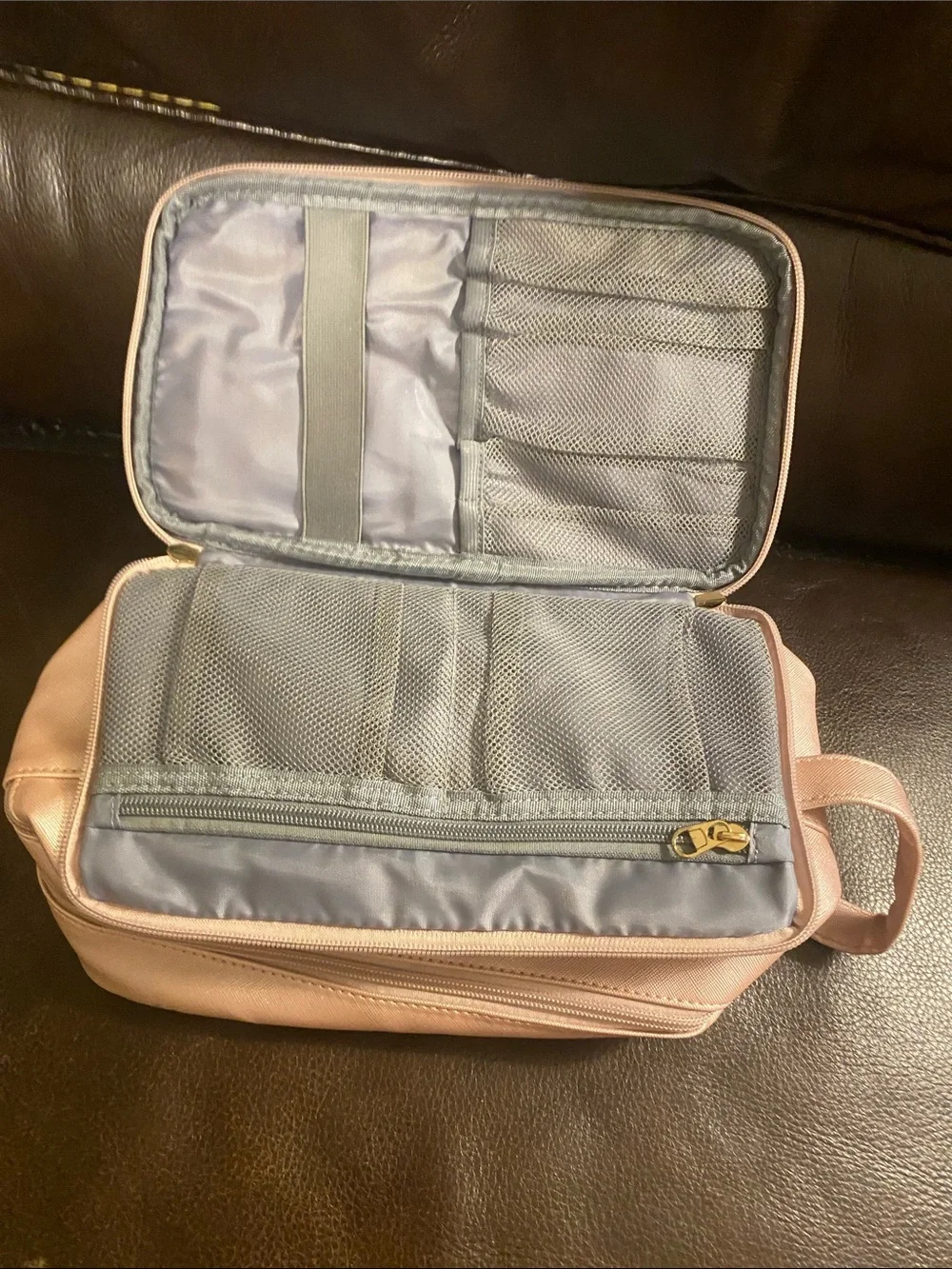 Classic Lightweight Pink Cosmetic Pouch with Gold Trim